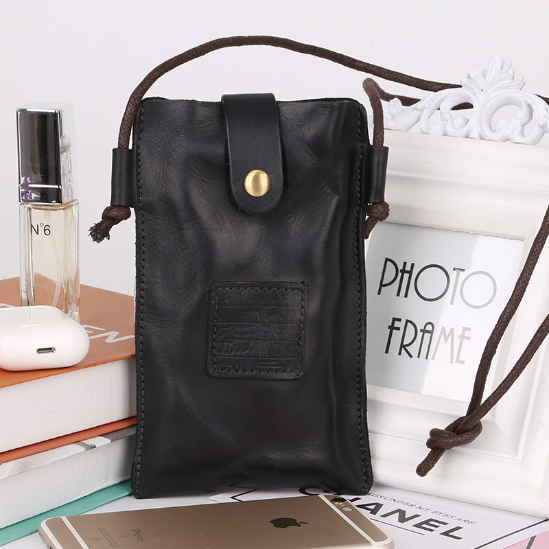 Women's Pleated Retro Leather Vegetable Tanning Mini Phone Bags