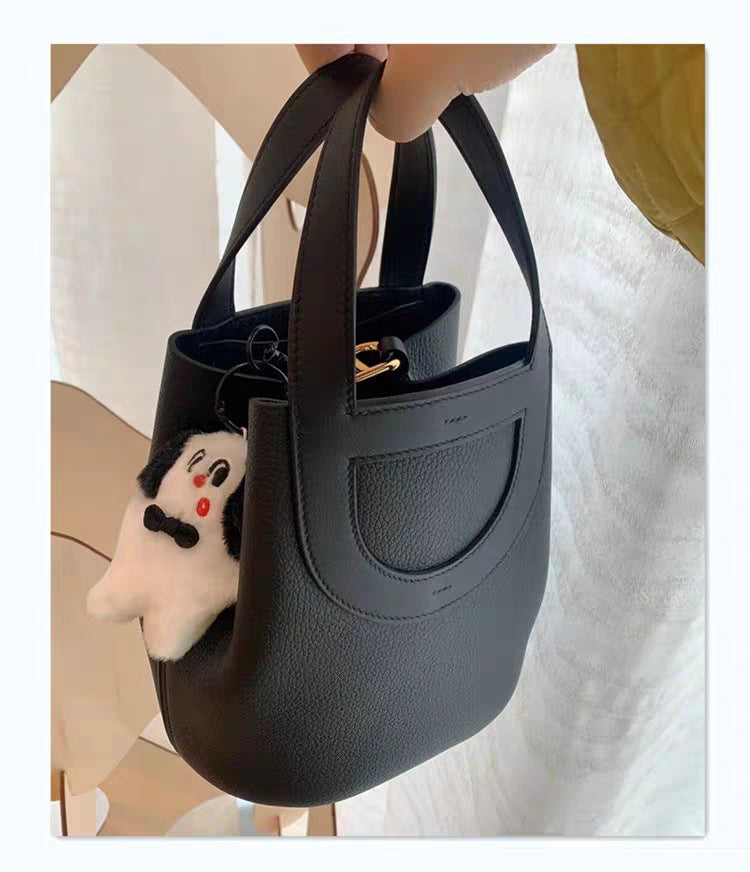 Women's First Layer Cowhide Large Capacity Vegetable Bucket Bags