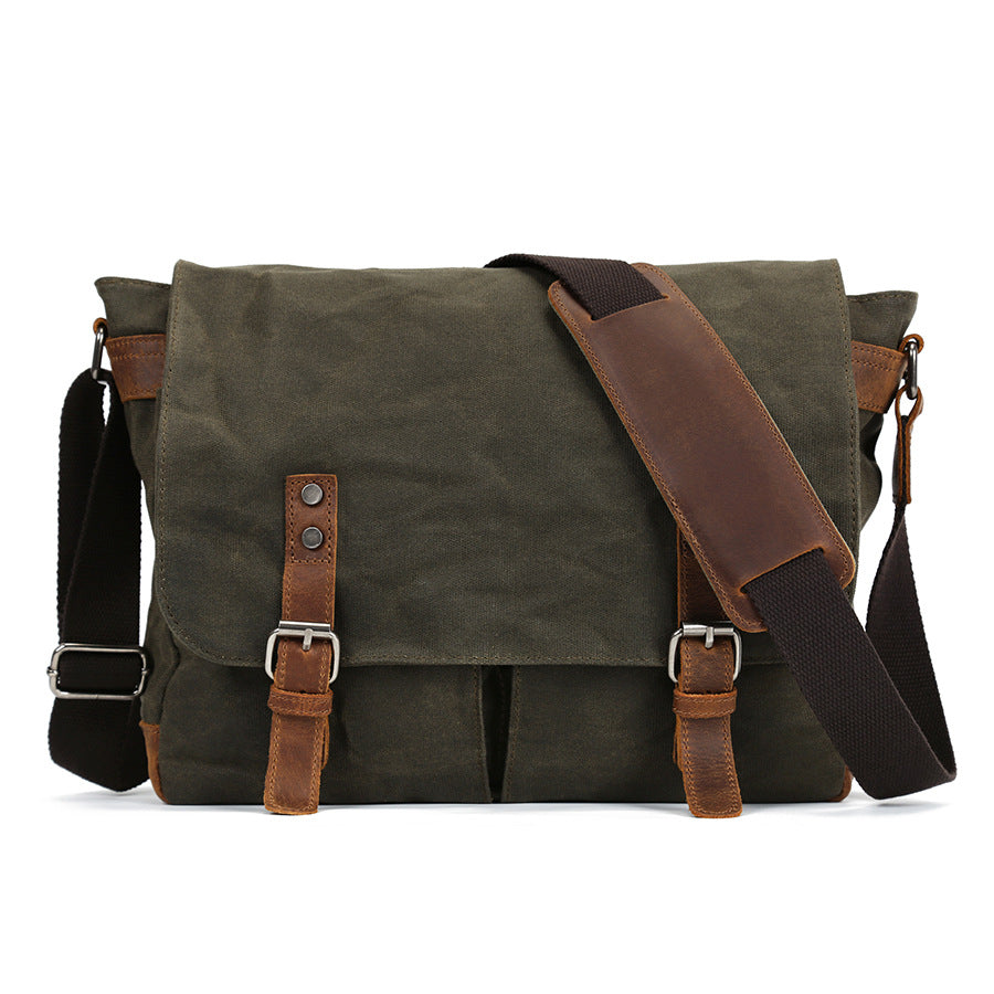 Men's Crazy Horse Leather Canvas Large Capacity Men's Messenger Bags