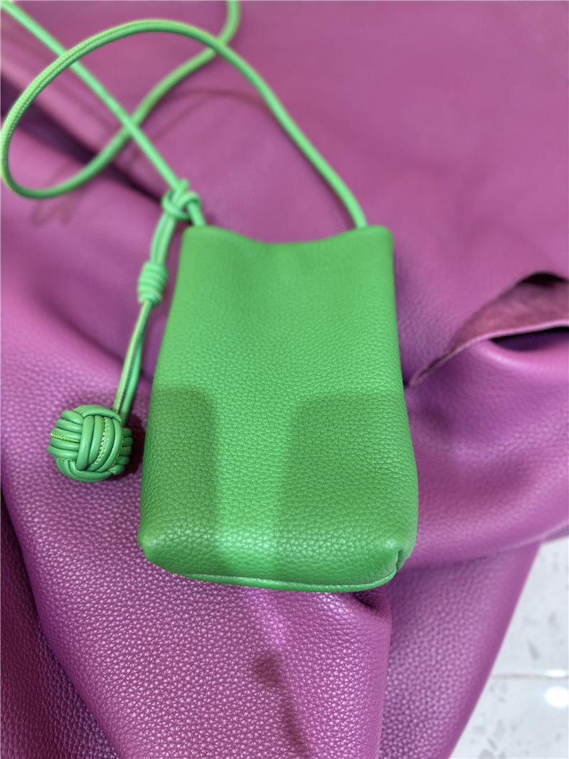 Women's Woven Ball Mobile Leather Mini Simple Phone Bags
