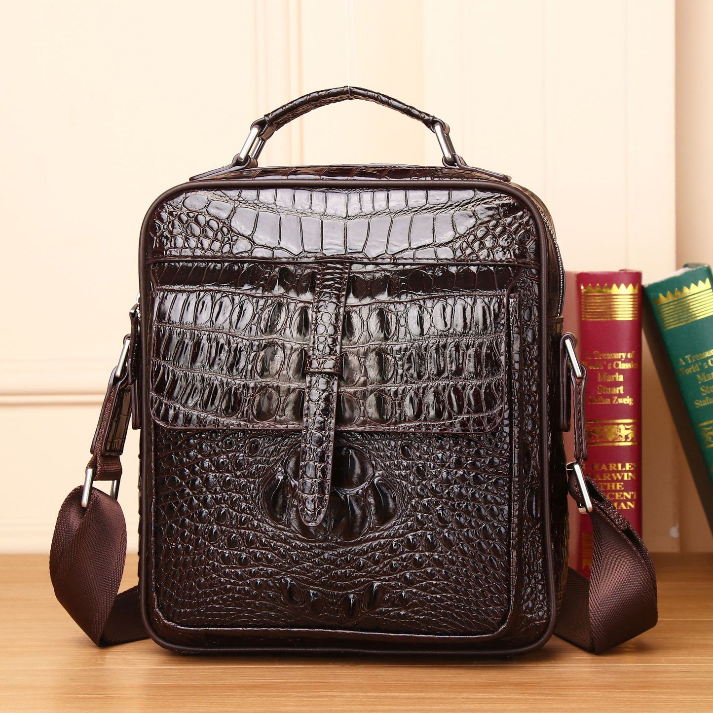 Men's Crocodile Pattern Day Business Leather Retro Men's Shoulder Bags