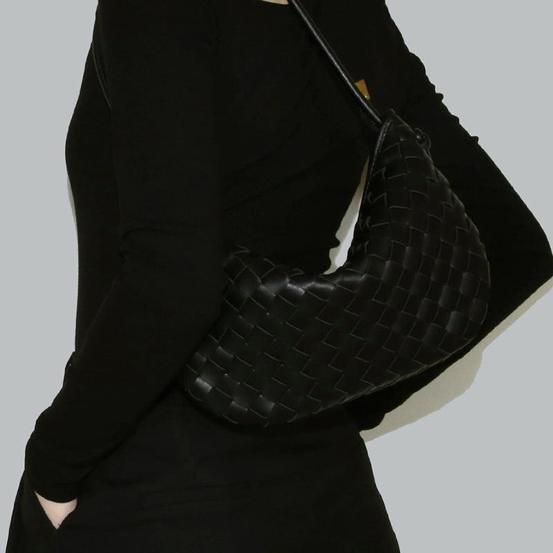Women's Portable Mobile Drawstring Mini Hand-woven Underarm Arm Bags