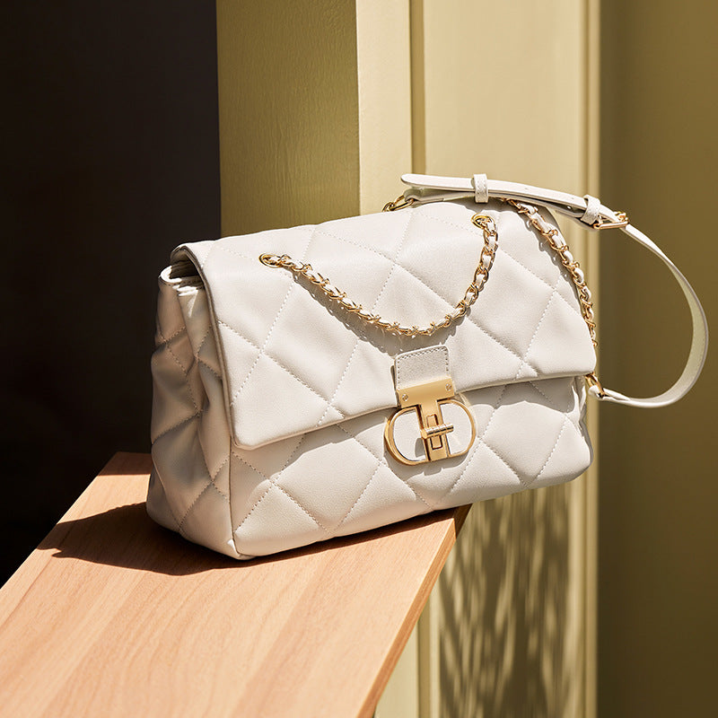 Women's Summer Large Capacity Rhombus Chain Genuine Shoulder Bags