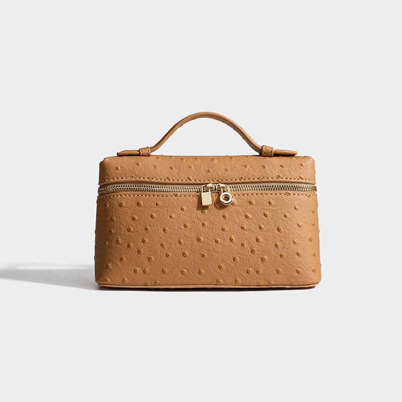 Genuine Leather Ostrich Grain Lunch Box Small Square Bags