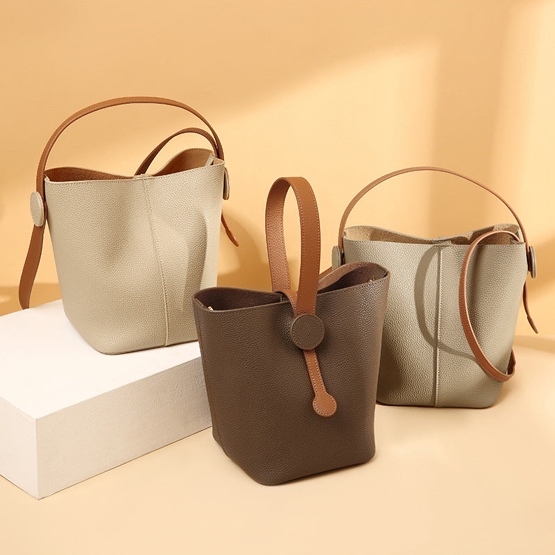Women's First Layer Leather Simple Son Mother Bucket Bags