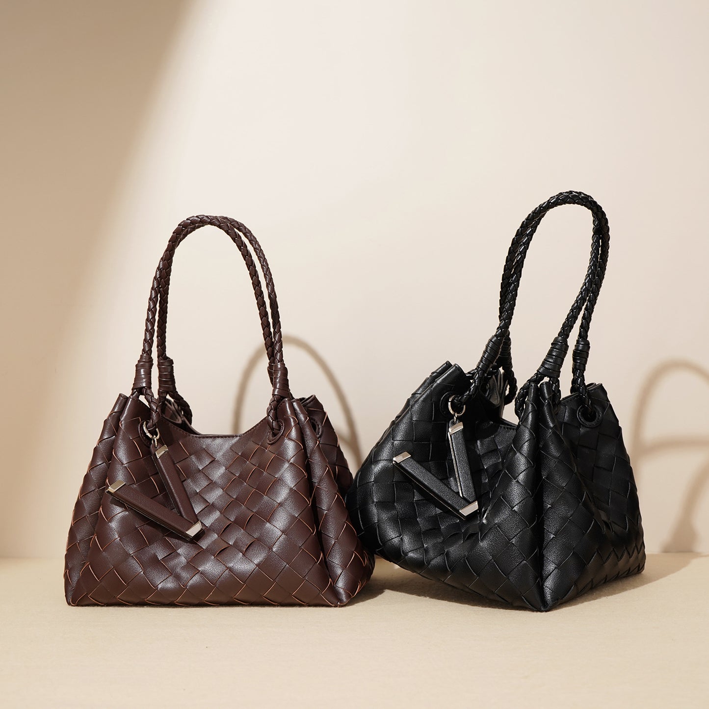 Women's Parachute Cowhide Woven Portable Vegetable Basket Bags