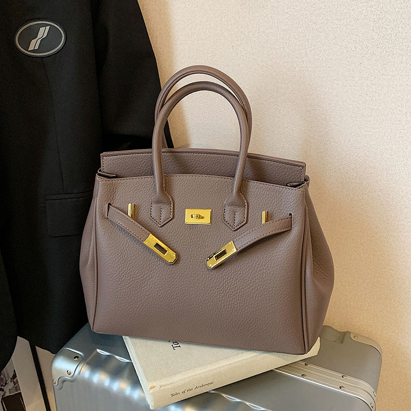 Women's Capacity Lychee Pattern Portable Kelly Fashion Lock