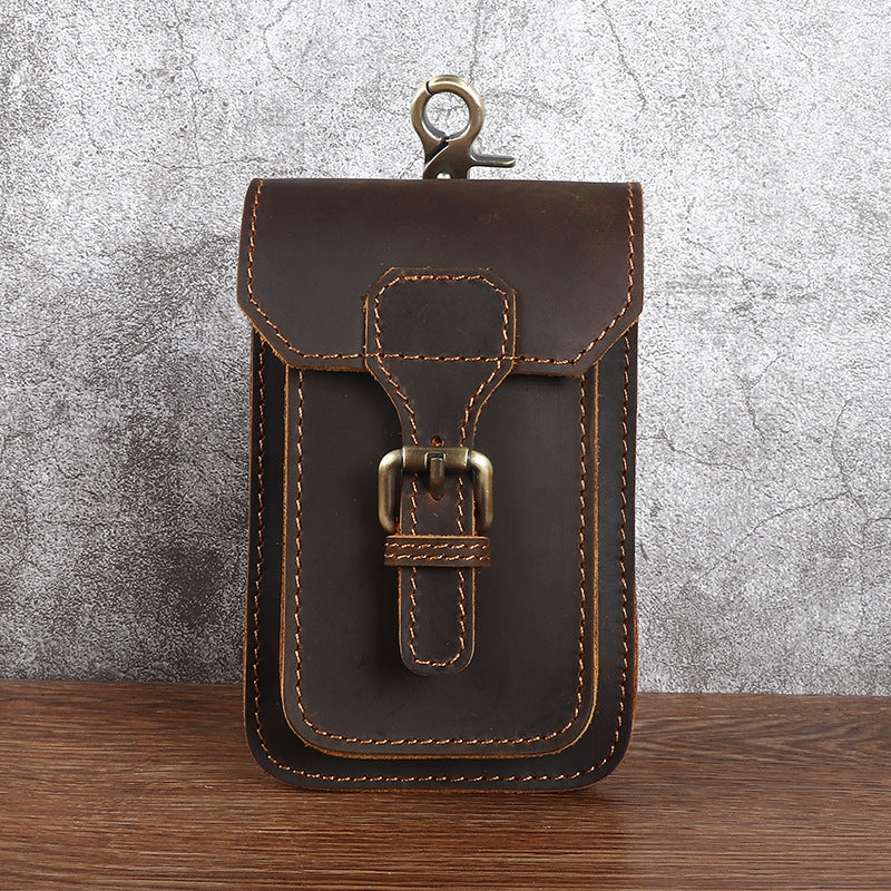 Men's Crazy Horse Leather Cell Genuine Cattlehide Men's Waist Packs