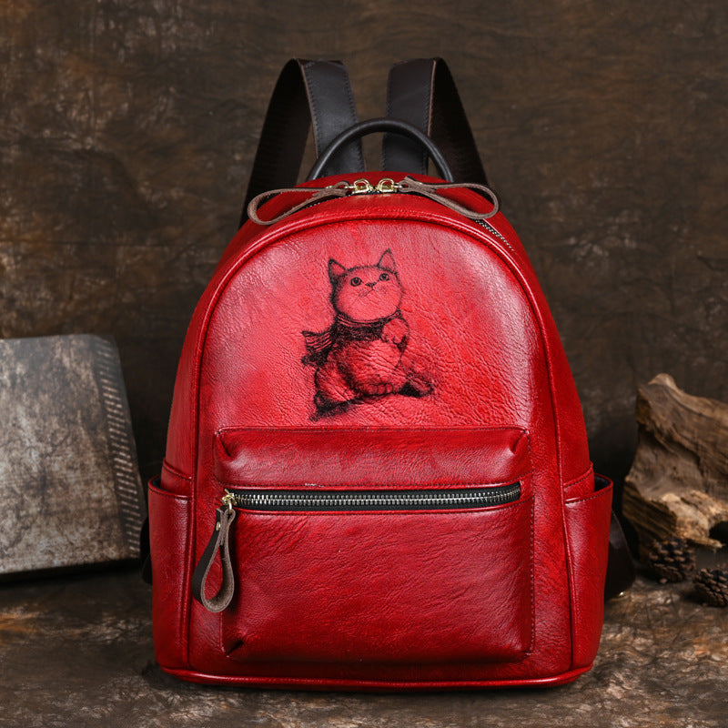 Women's Genuine Leather Retro Large Capacity Backpacks