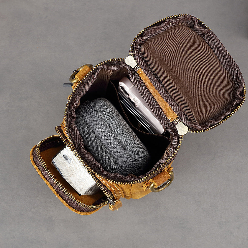 Men's Vintage Leather Mini Top Layer Hanging Men's Messenger Bags