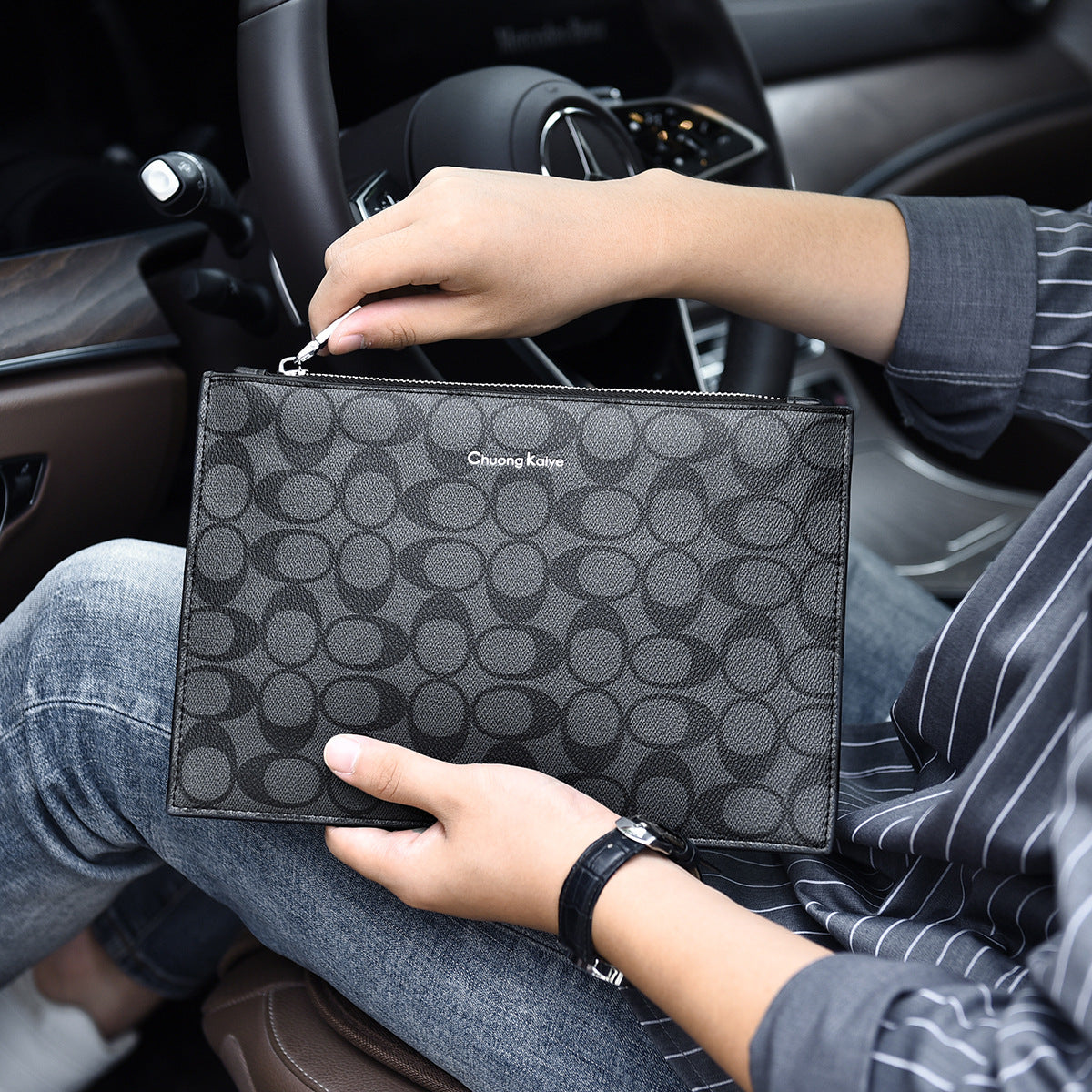 Men's Charming Clutch Business Fashion Plaid Men's Handbags