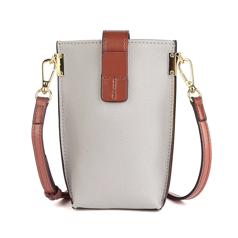 Women's Layer Cowhide Simple Cell Contrast Color Phone Bags