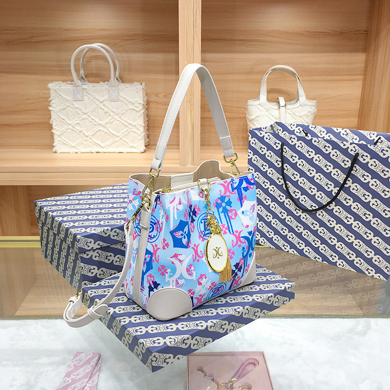 Women's Niche Iti Printing High-grade Large Capacity Bucket Bags