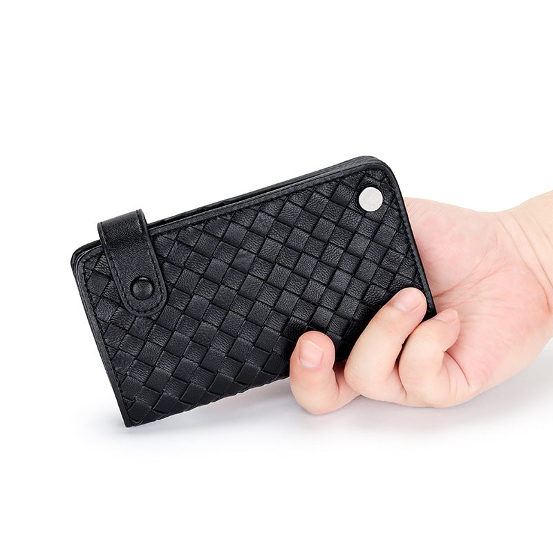 Women's & Men's Sheepskin Woven Large Capacity Genuine Leather Card Holder