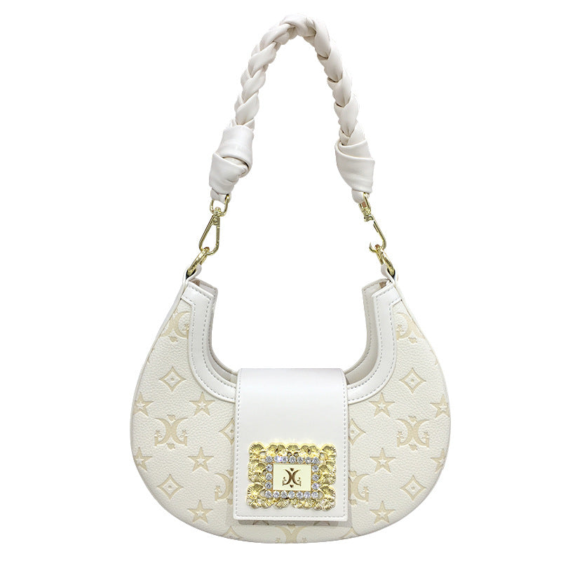 Women's French Minority Embossed Crescent Hand-woven Twist Armpit Bags
