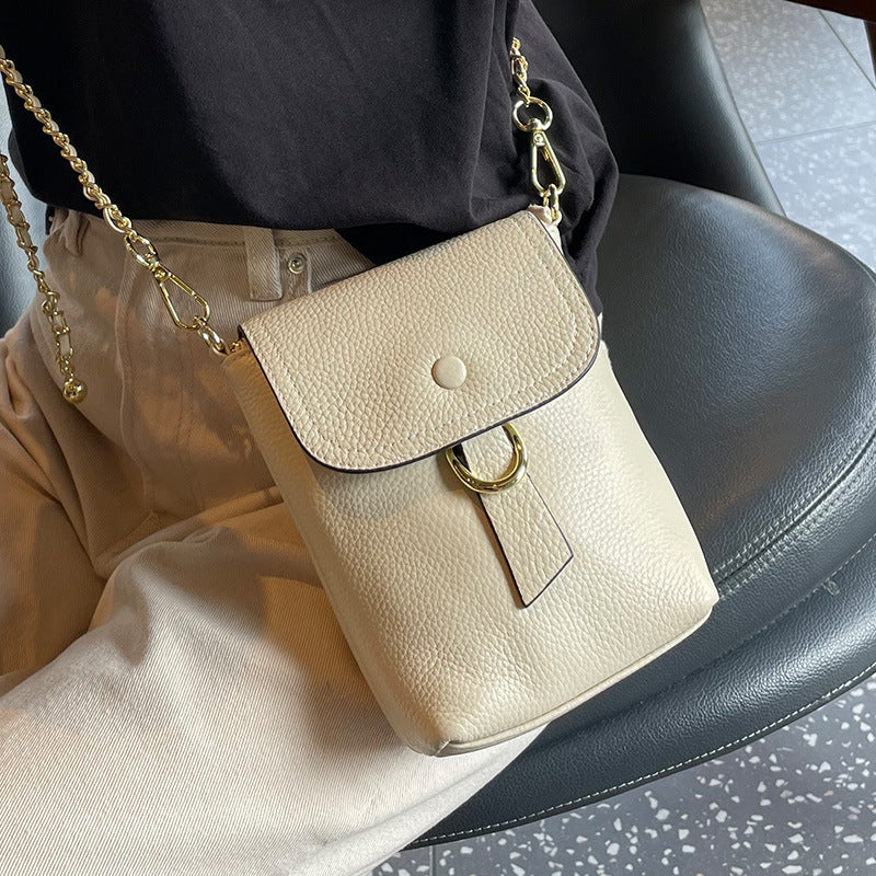 Women's Genuine Leather Golden Ball First Layer Cowhide Crossbody Bags