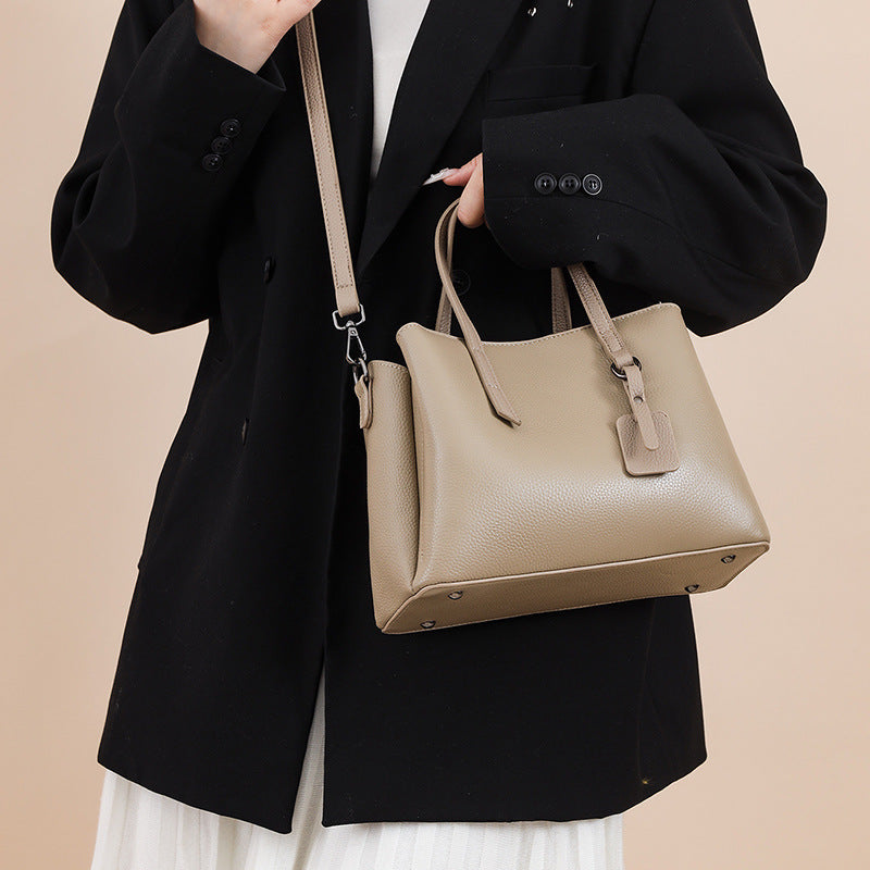 Women's Lychee Pattern Simple Large Capacity Soft Leather Textured Temperament Crossbody Bags