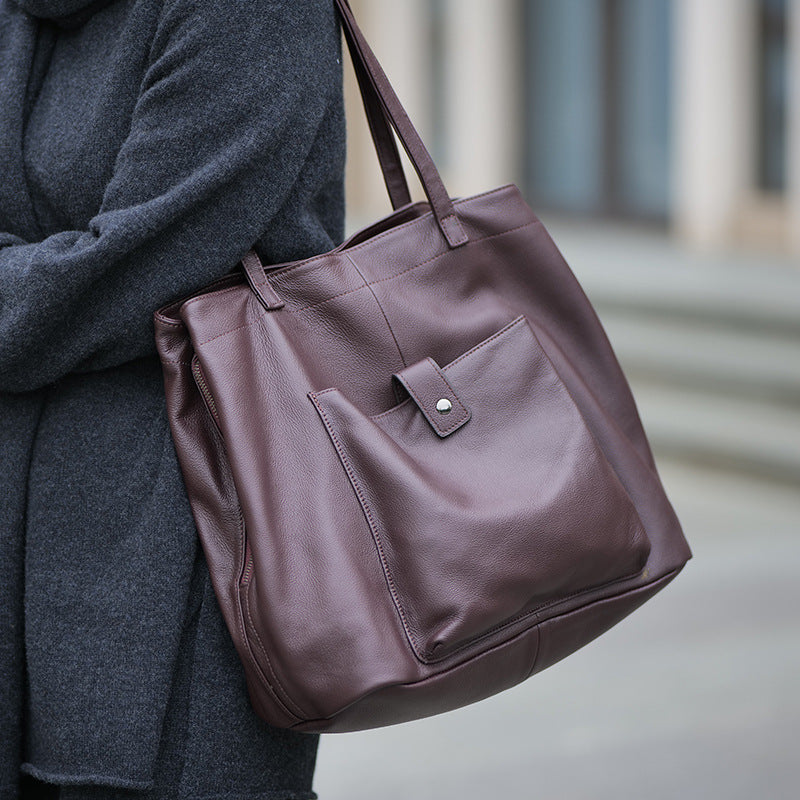 Women's Layer Cowhide Large Capacity Retro Commuter Shoulder Bags