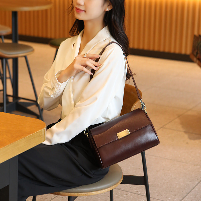 Women's Cowhide Retro Underarm Fashion Advanced Texture Small Square Bags