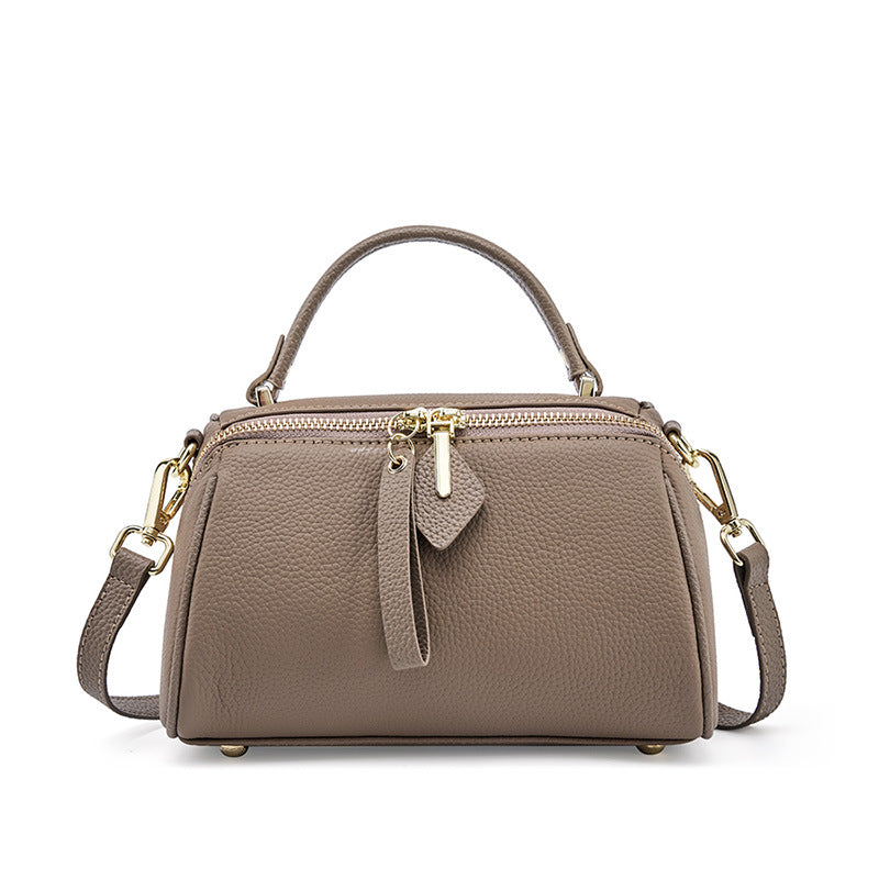 Women's First Layer Cowhide Boston Retro Simple Crossbody Bags