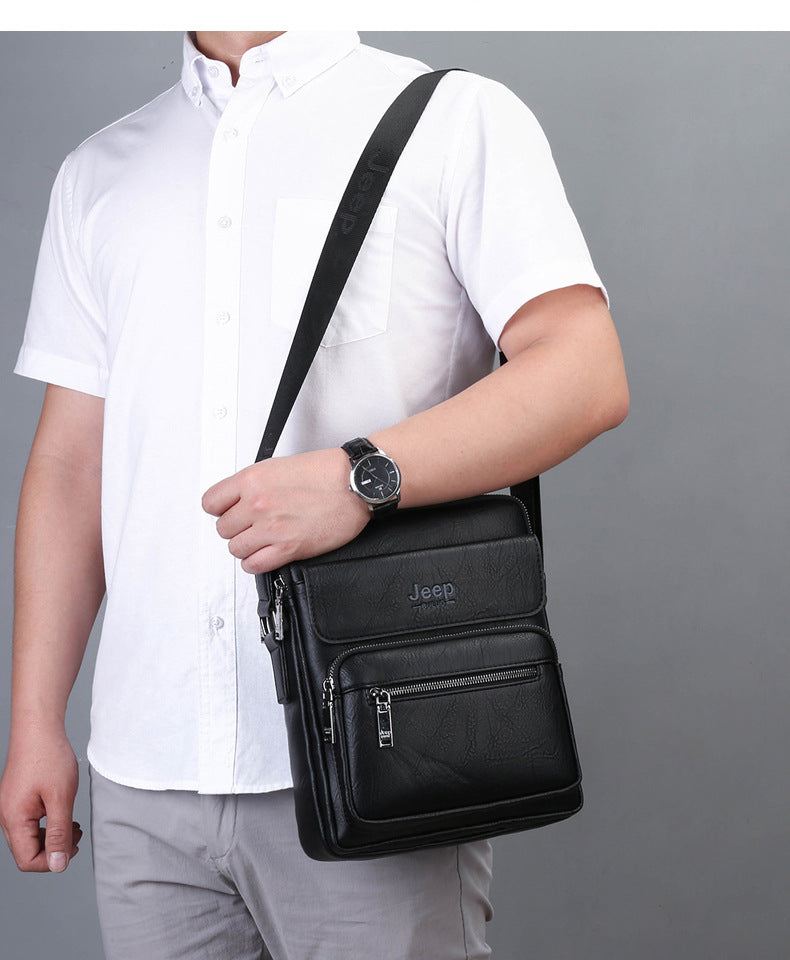Men's Jeep Business Portable Vertical Zipper Leather Men's Shoulder Bags