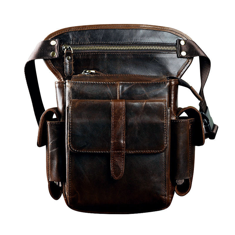 Men's Crazy Horse Leather Leggings Toe Cap Layer Men's Waist Packs