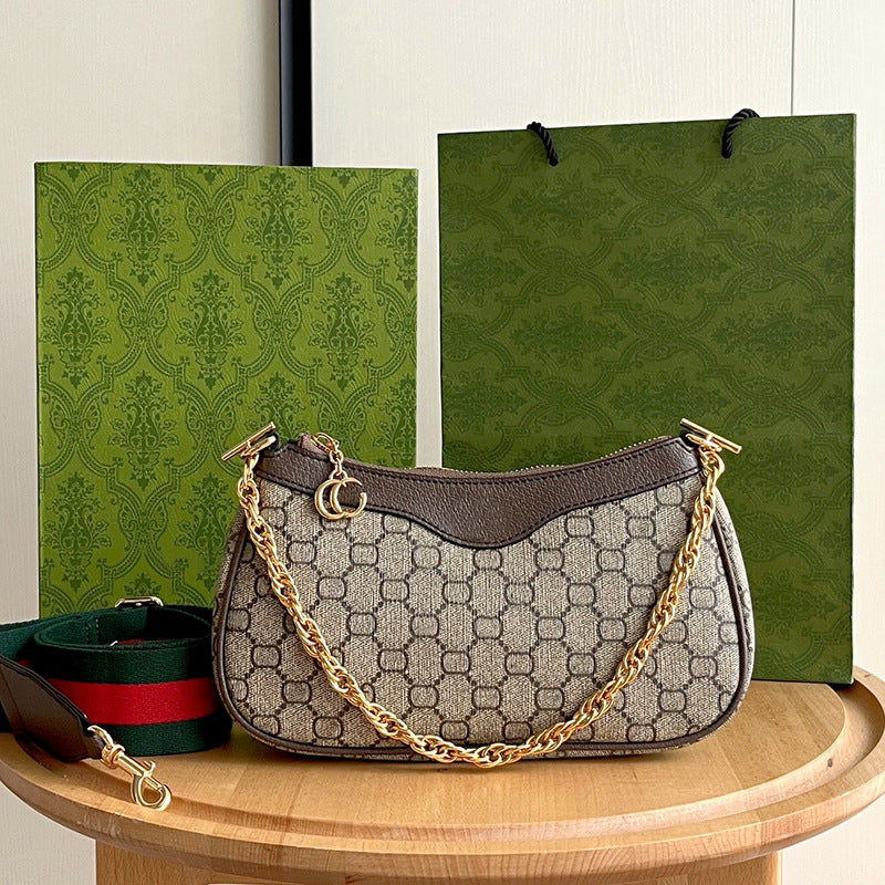 Women's Strawberry Underarm Mahjong Mini Canvas Chain Armpit Bags