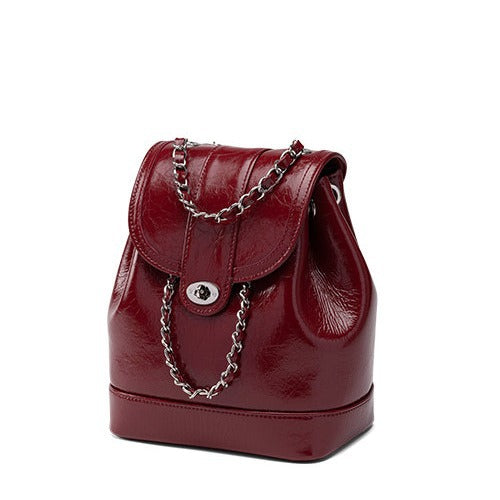 Niche Cowhide Chain Christmas Red Classic Backpacks