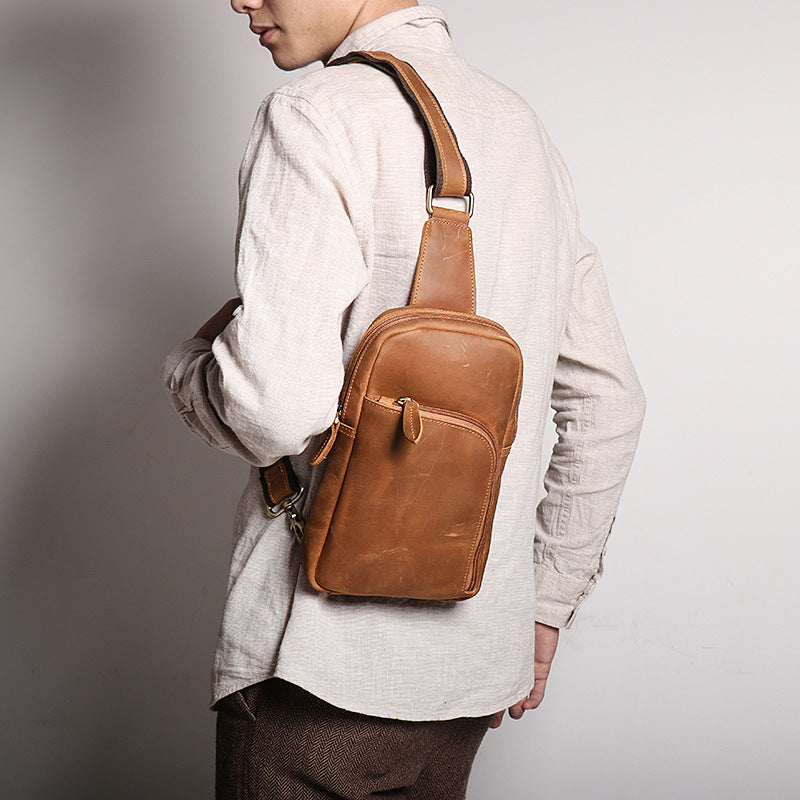 Women's & Men's & Leather Retro Crazy Horse Large Men's Chest Bags