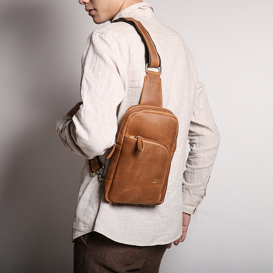 Women's & Men's & Leather Retro Crazy Horse Large Men's Chest Bags