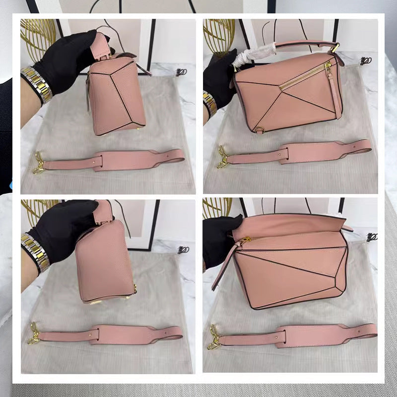 Women's Geometric Cowhide Pillow Portable Stitching Diamond Shoulder Bags