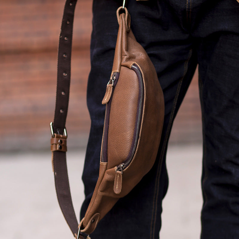 Men's Handmade Retro First Layer Crazy Horse Leather Men's Waist Packs