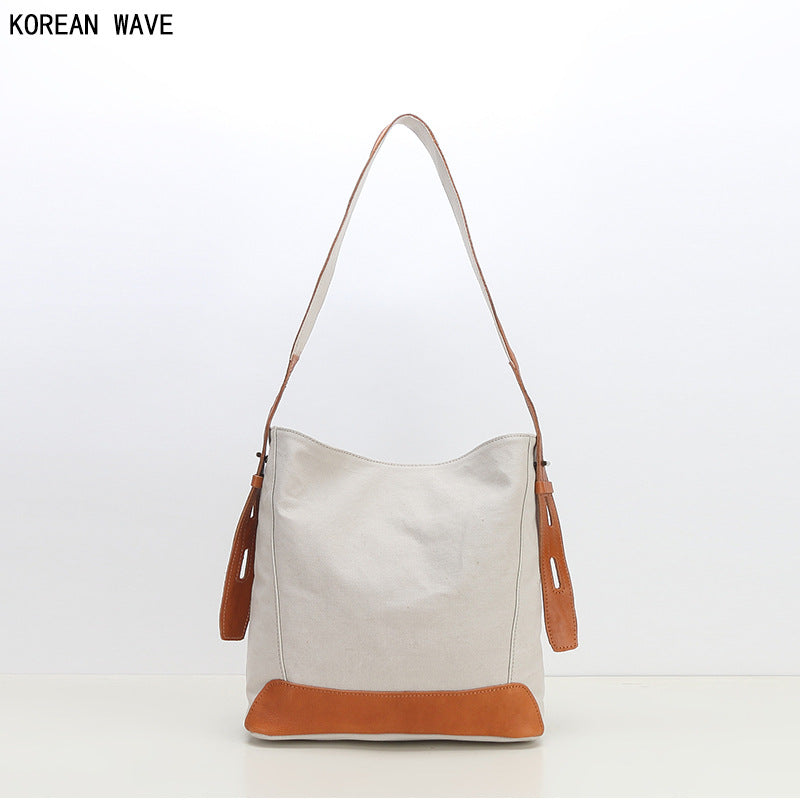 Women's Large Capacity Versatile Contrast Color Genuine Shoulder Bags