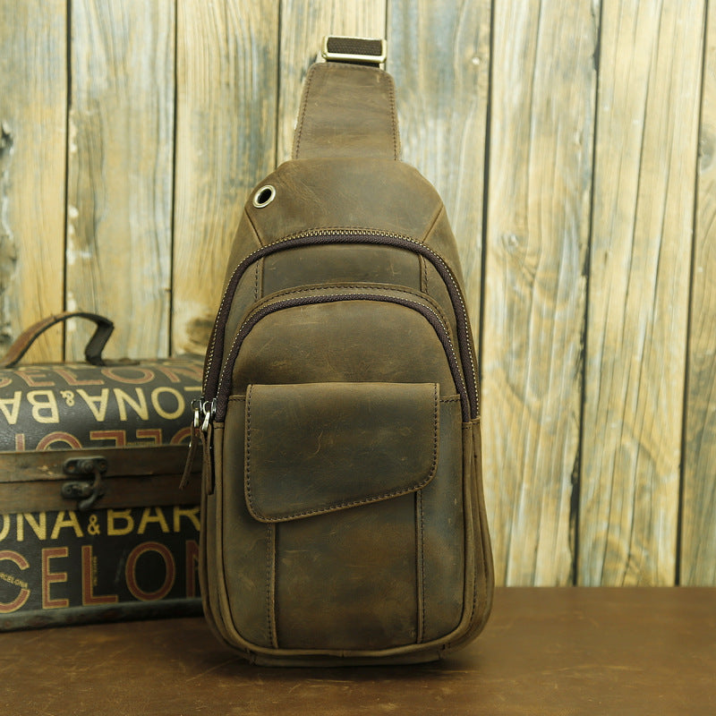 Ancient Hipster Crazy Horse Leather Retro Men's Chest Bags