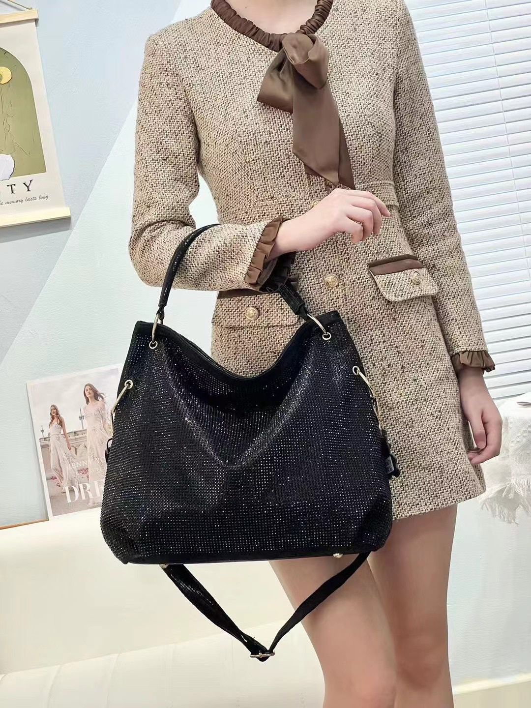 Women's Luxury Rhinestone Large Capacity Totes Portable Tote Bags