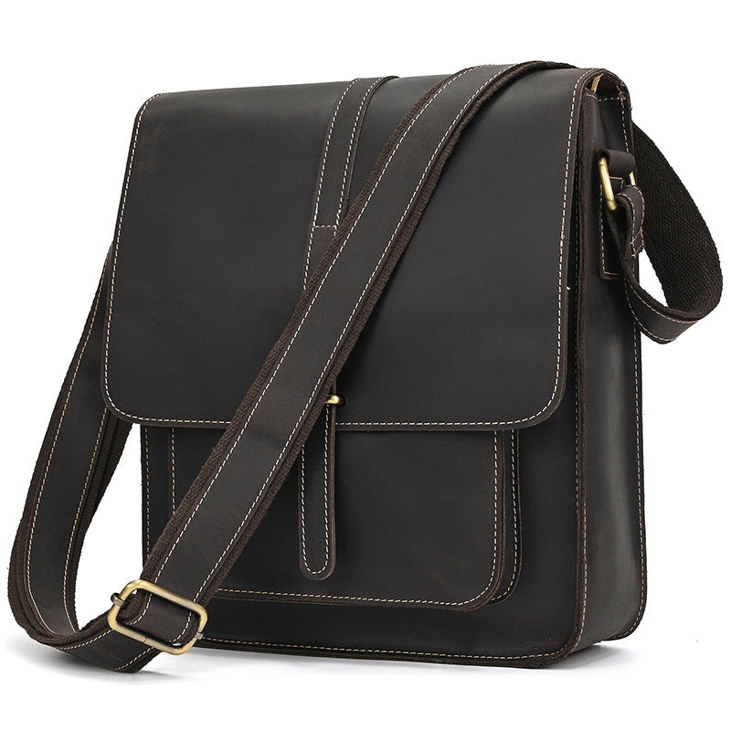 Men's Crazy Horse Leather Vintage Genuine Flap Men's Shoulder Bags