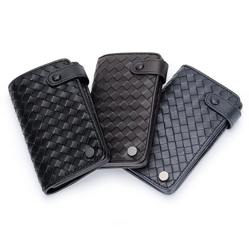 Women's & Men's Sheepskin Woven Large Capacity Genuine Leather Card Holder