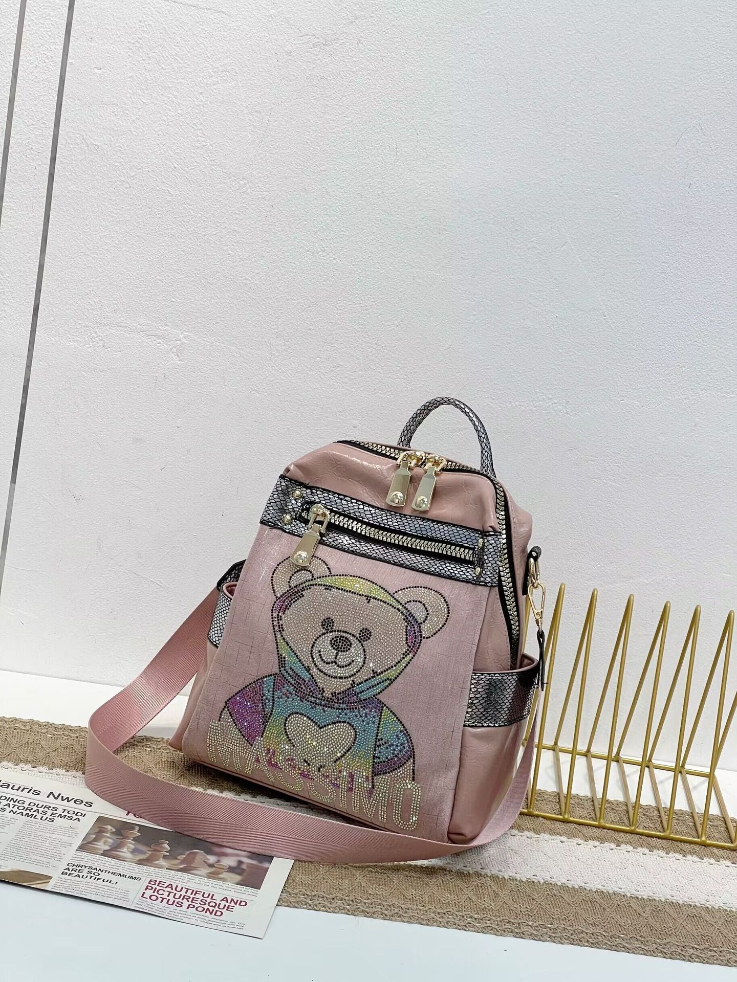 Women's Western Style Contrast Color Colorful Crystals Backpacks