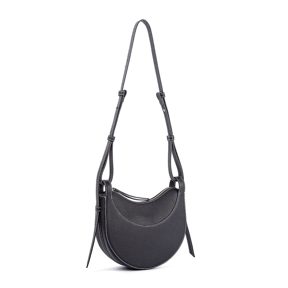 Women's French Niche Semicircle First Layer Leather Shoulder Bags