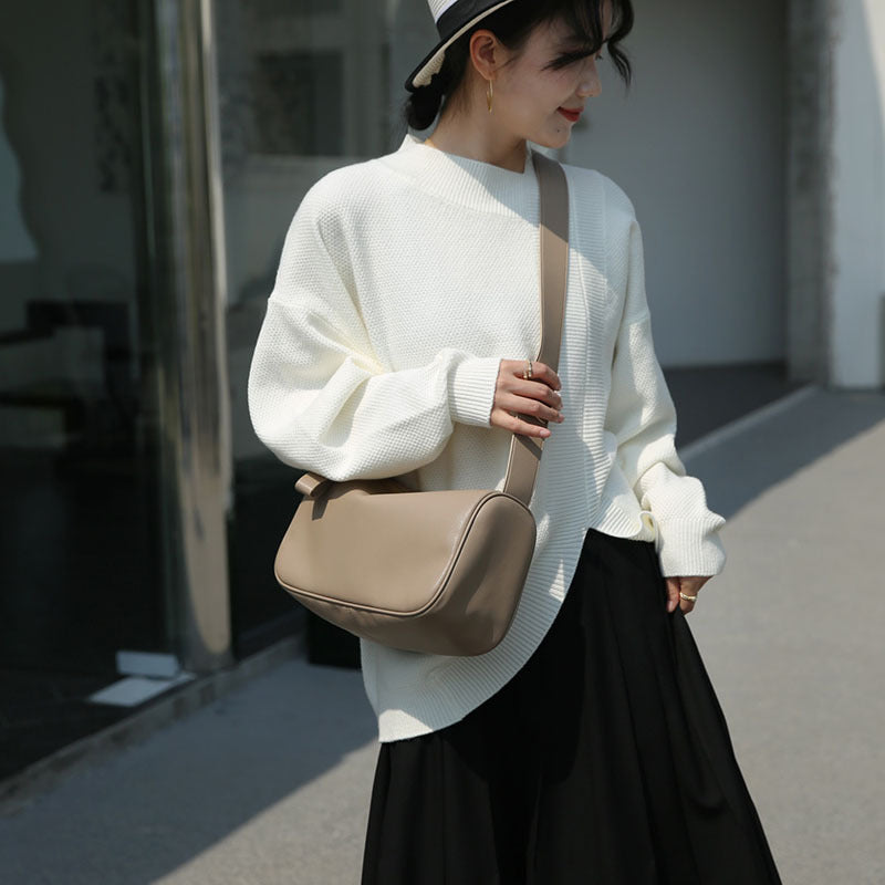 Women's High-grade Leather Street Fashion Cowhide Commuter Small Square Bags