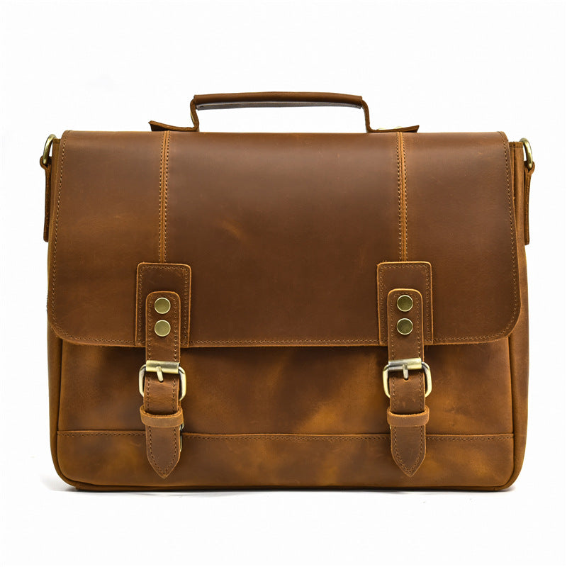 Men's Large Capacity Flip Top Layer Cowhide Men's Briefcases