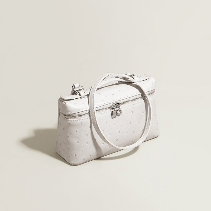 Women's Ostrich Grain Cowhide Genuine Leather Fashion Small Square Bags
