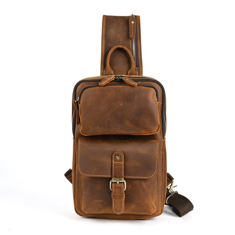 Men's Crazy Horse Leather First Layer Cowhide Men's Chest Bags