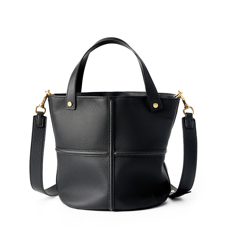 Women's Large Capacity Commuter First Layer Cowhide Bucket Bags