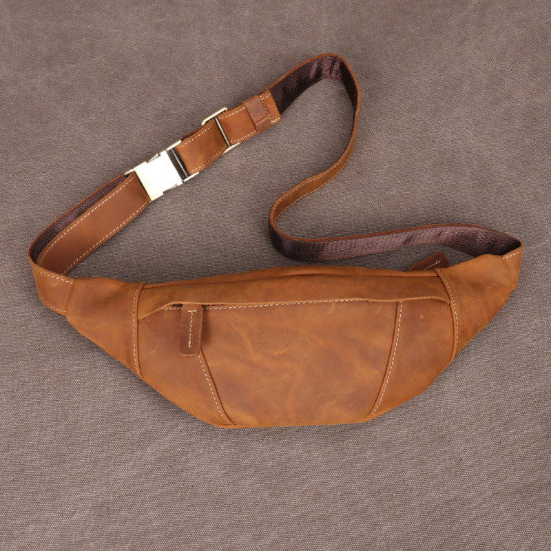 Men's Crazy Horse Leather Convenient Cowhide Men's Waist Packs