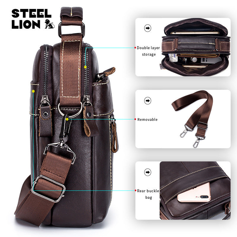 Men's Wax Skin First Layer Leather Vertical Handbags