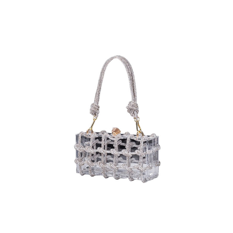 Women's Acrylic Box Hand-woven Diamond Rope Dinner Small Square Bags