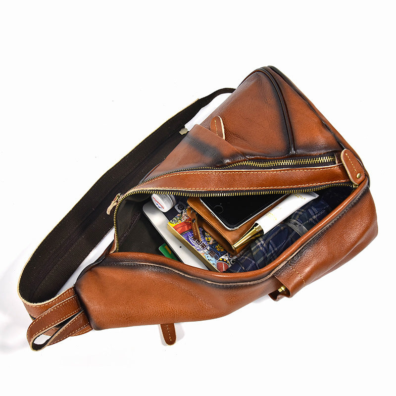 Men's Classy Vintage Leather Vegetable Tanned Men's Chest Bags