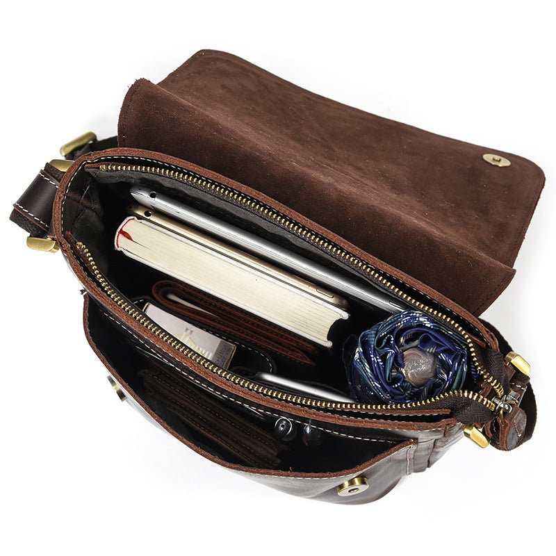 Men's Leather Crazy Horse Flap Top Layer Men's Shoulder Bags