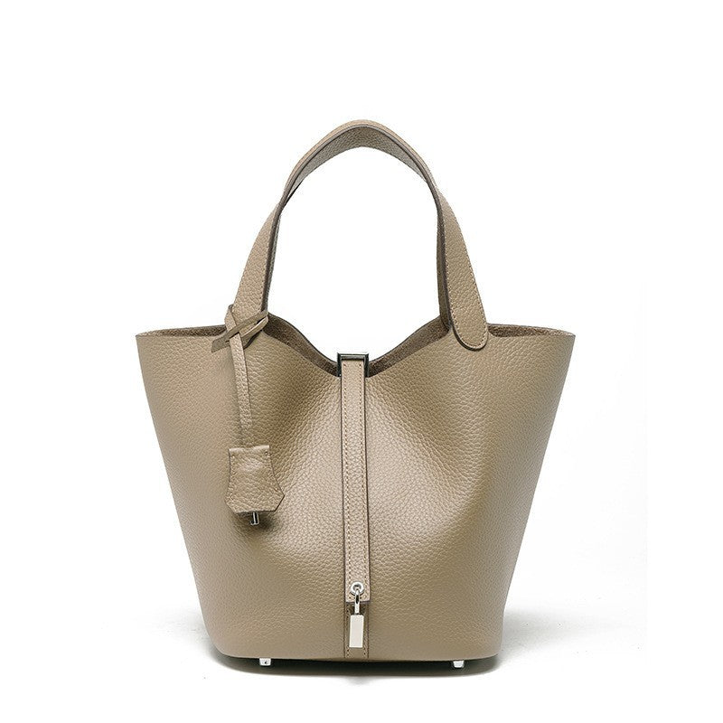 Women's High Quality Genuine Leather Vegetable Basket First Layer Cowhide Bucket Bags